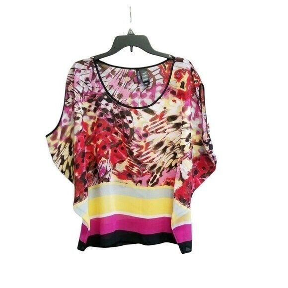 Bisou Bisou Womens Sz XS Multicolor  Geometric Cold Shoulder Blouse - Picture 1 of 9